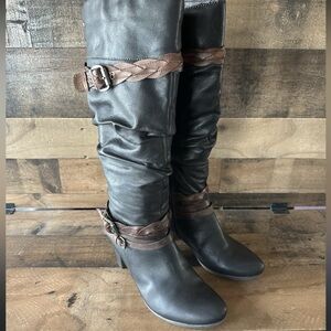 Pikolinos Verona tall black belted Leather Slouchy Boots Size 10.5 EU 41 pirate